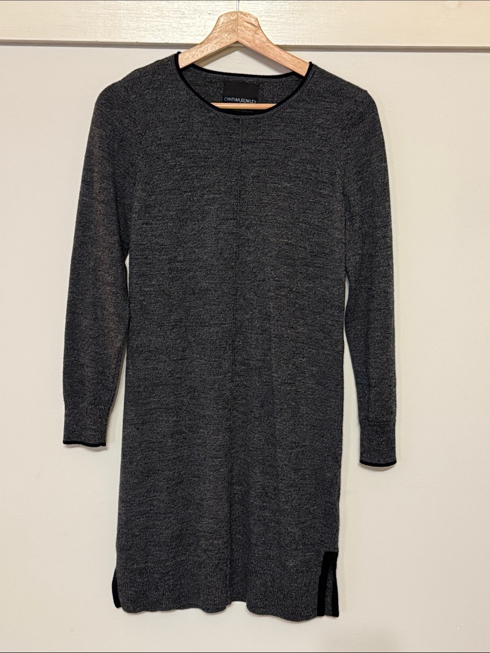 Cynthia Rowley 100% Merino Wool Sweater Dress Charcoal Gray Long Sleeve M